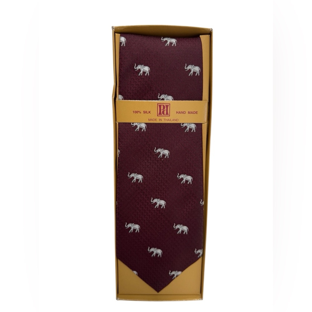 Vintage PP 100% Silk Tie Elephant, Hand Made, Made in Thailand (NWT).